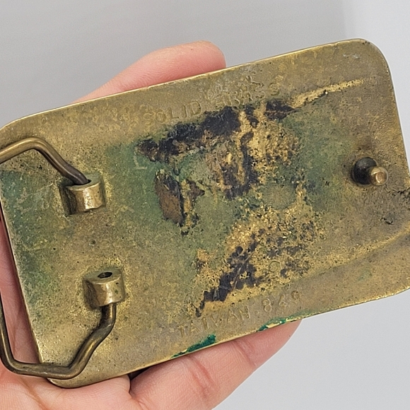 Vintage  "I'D RATHER BE FLYING" Solid Brass Buckle Green Patina Taiwan 849 - Picture 2 of 8